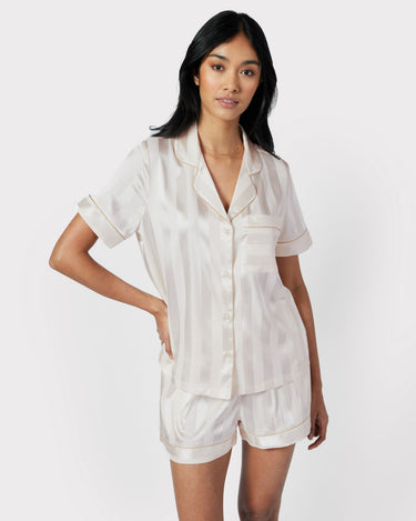 Satin Jacquard Stripe Short Pyjama Set